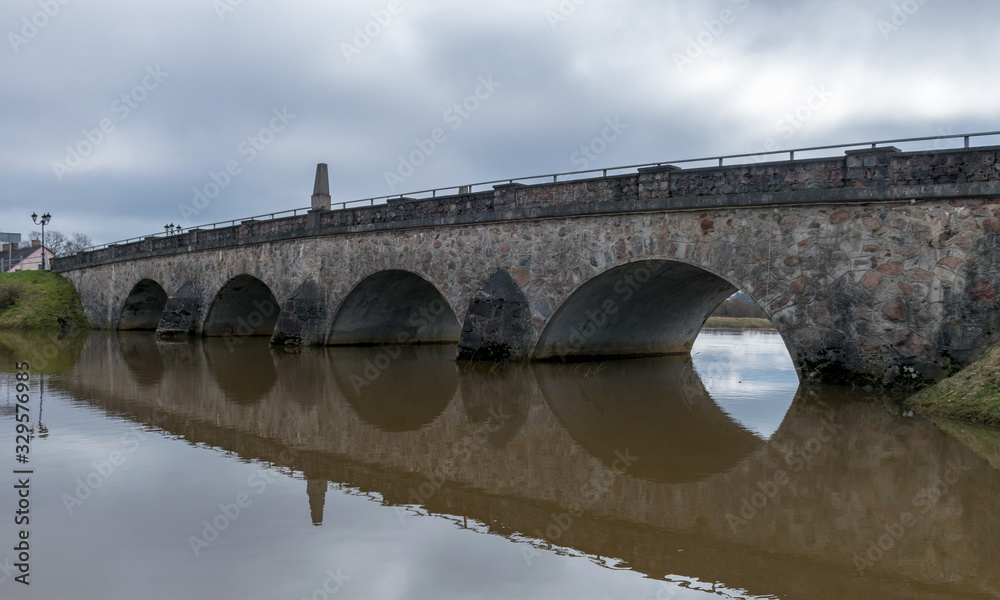 Fototapeta premium landscape with flooded river in spring