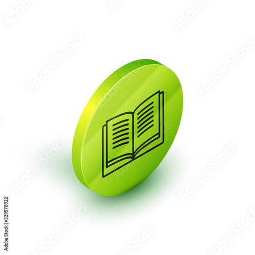 Isometric line Math system of equation solution on speech bubble icon isolated on white background. Green circle button. Vector Illustration