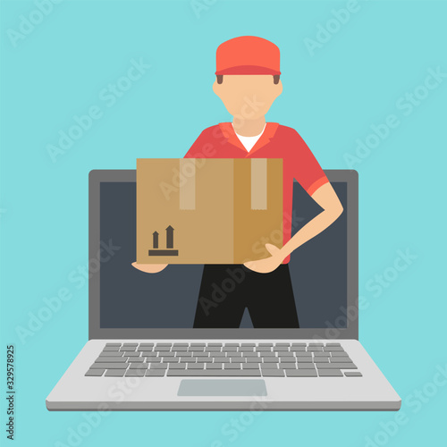 Man courier with box in his hands