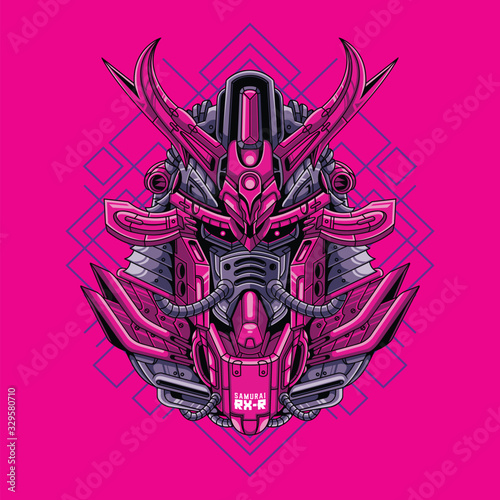 Mecha head samurai with sacred geometry pattern