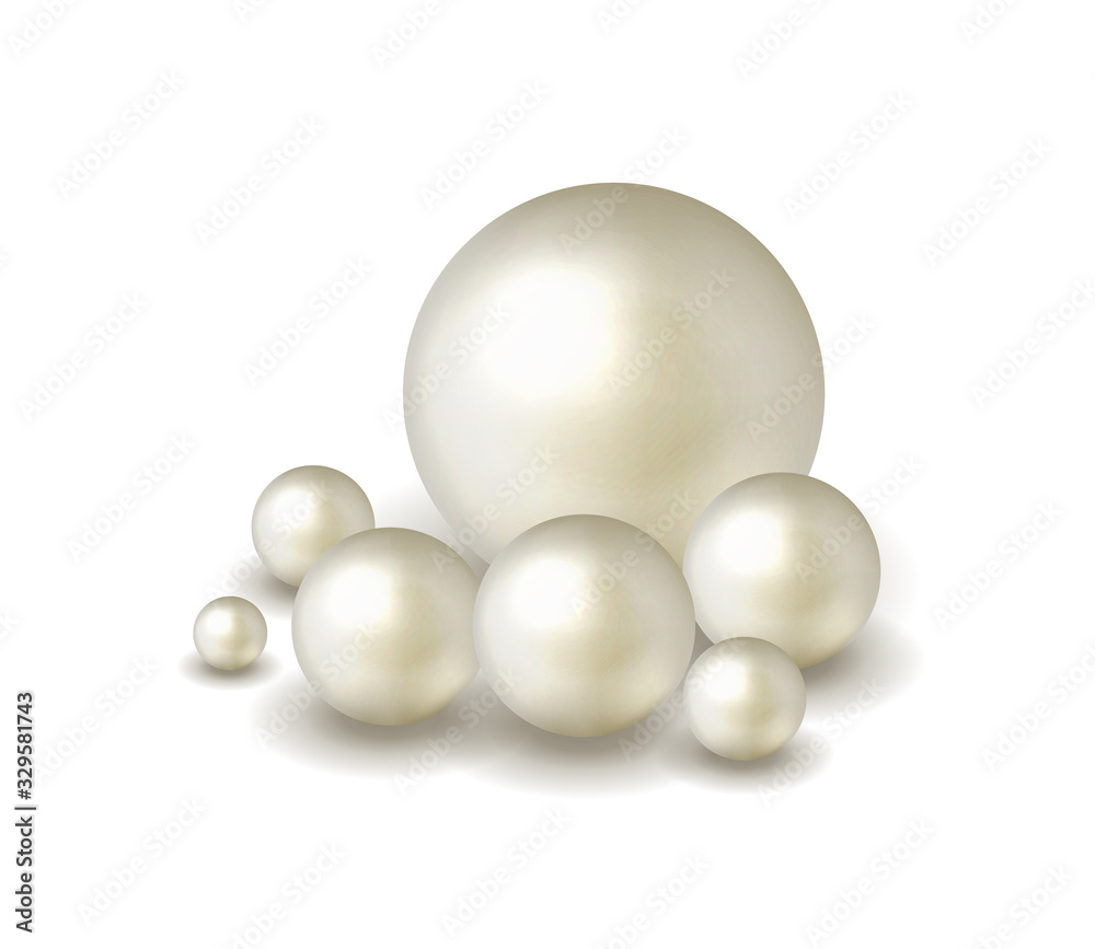 Pack nature ,sea pearl background with small and big white pearls . Vector illustration Pack nature ,sea pearl background with small and big white pearls . Vector illustration