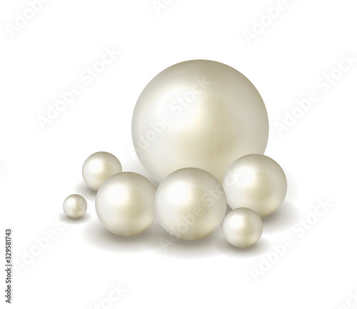 Pack nature ,sea pearl background with small and big white pearls . Vector illustration