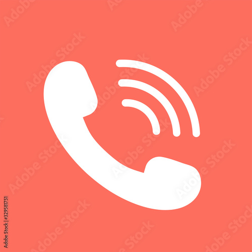 White phone icon vector on living coral background. Vector illustration