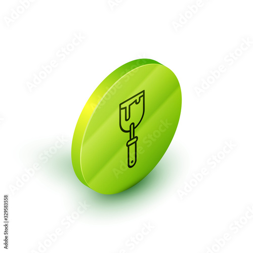 Isometric line Putty knife icon isolated on white background. Spatula repair tool. Spackling or paint instruments. Green circle button. Vector Illustration