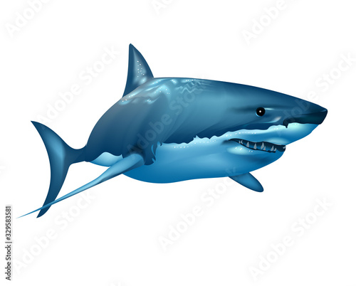Photo Realistic shark in the ocean on white background. Wall stickers