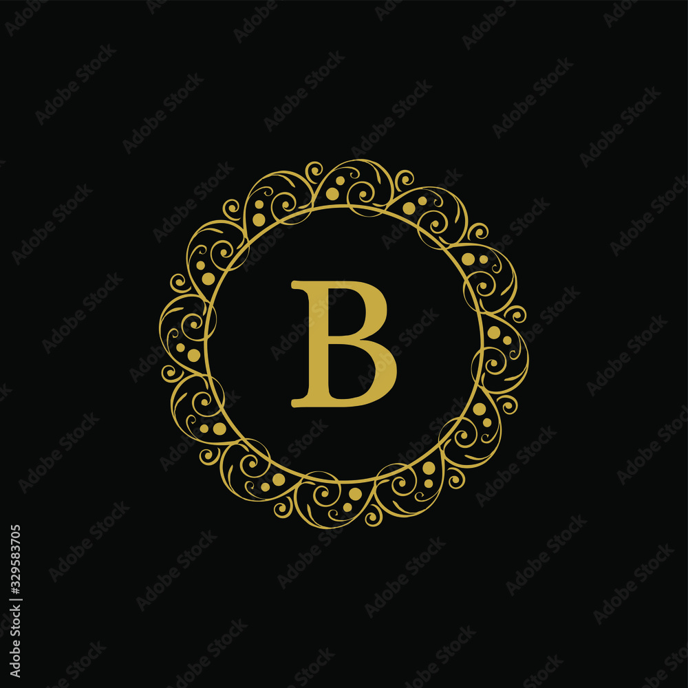Naklejka premium circle floral stylish gold with letter B vector logo design