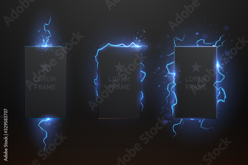 Lightning frame set on black background