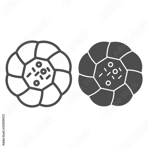 Fruit pie line and solid icon. Dessert tart, sweet baked cake with cheese and apple symbol, outline style pictogram on white background. Bakery sign for mobile concept and web design. Vector graphics.