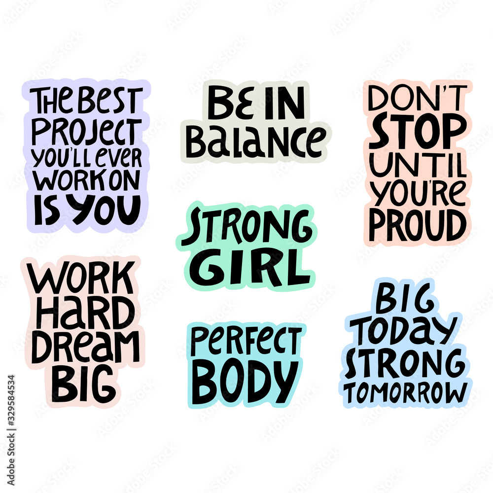 Obraz premium Set of hand lettering quotes about fitness and healthy.