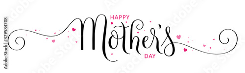 HAPPY MOTHER'S DAY black and pink vector brush calligraphy banner with hearts