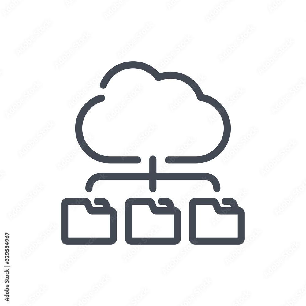 Cloud storage line icon. Cloud service with connection to data folders vector outline sign. Cloud storage line icon. Cloud service with connection to data folders vector outline sign.