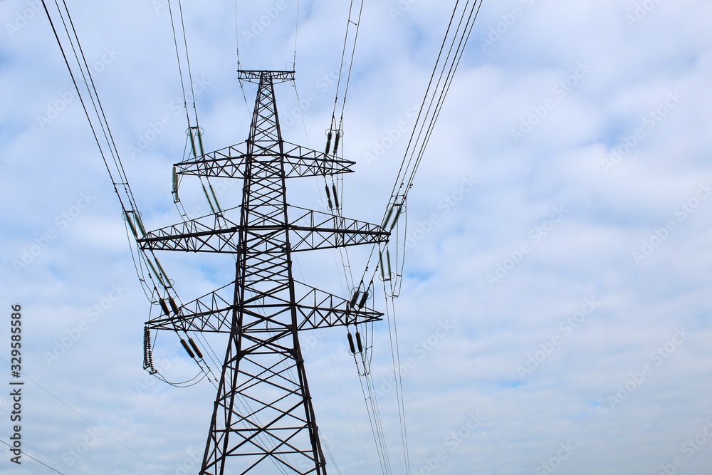 power transmission tower on background of blue sky power transmission tower on background of blue sky