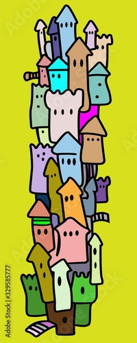  town style line art in color