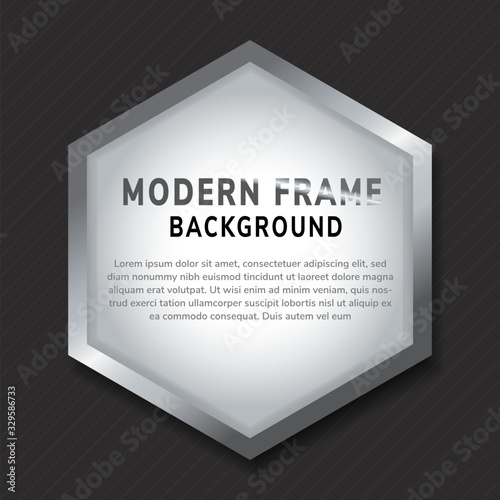 Modern silver hexagon frame mockup on dark background.
