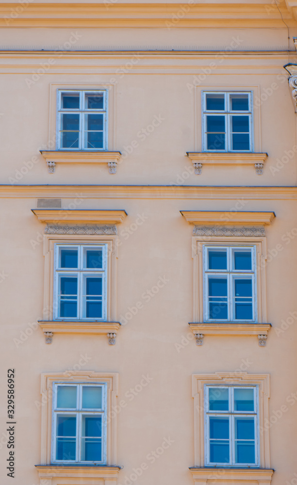 Windows in old buildings. Historical houses in Vienna. Wien. Austria. Europe