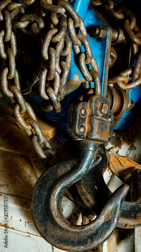 Used manual hoist close-up. photo