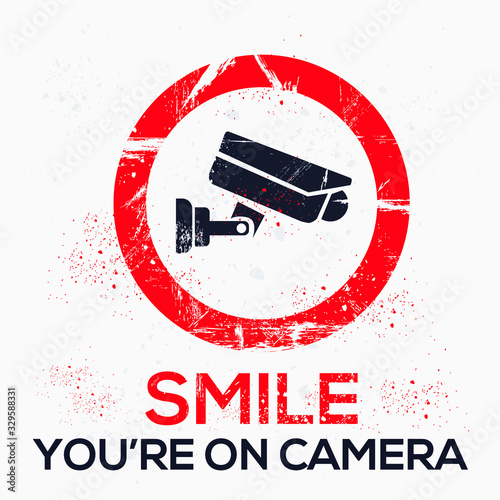  Warning sign (Smile you’re on camera), vector illustration.