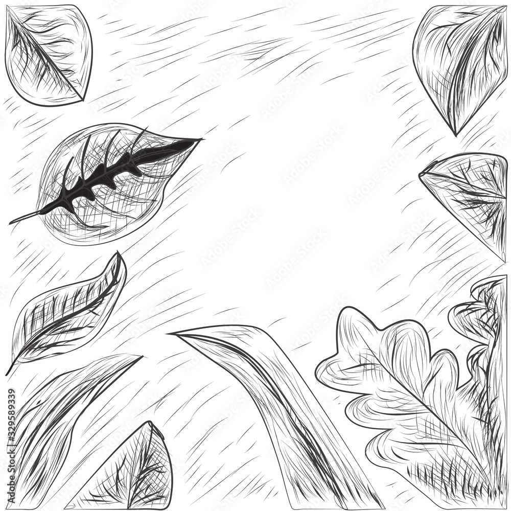 Hand Drawn Sketch of Leaves Frame and border Stock Vector | Adobe Stock