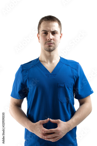 Portrait of the doctor on a pure white background