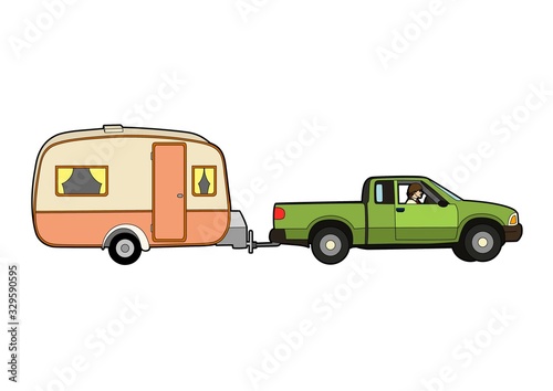 Car towing a caravan