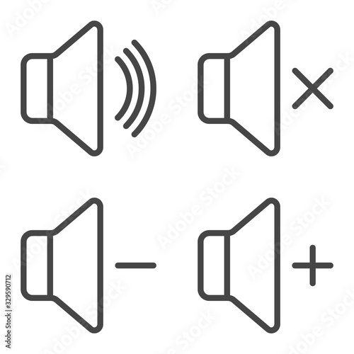 Speakers icons. Sound volume icon. Audio icon set in outline design isolated on white background.