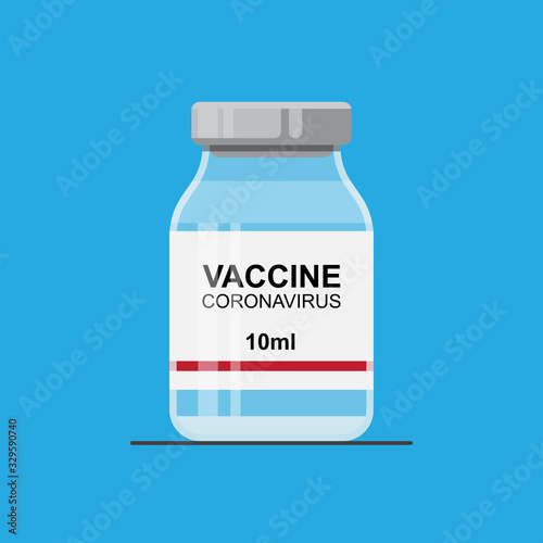 Coronavirus vaccine bottle vector flat design. Medicine infectious concept.