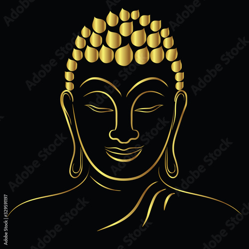 Golden buddha head with golden border element