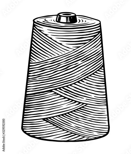 Sewing threads. Twisted tailor rope. Hand drawn engraved old sketch for T-shirt, tattoo or label or poster.