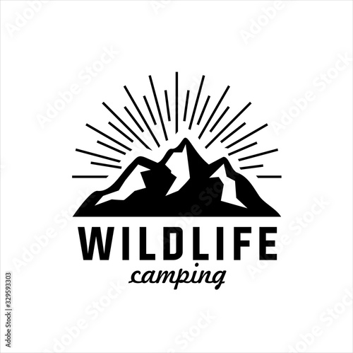 Mountains logo  vector illustration. Outdoor adventure expedition, mountains silhouette shirt, print stamp. Vintage typography badge design.