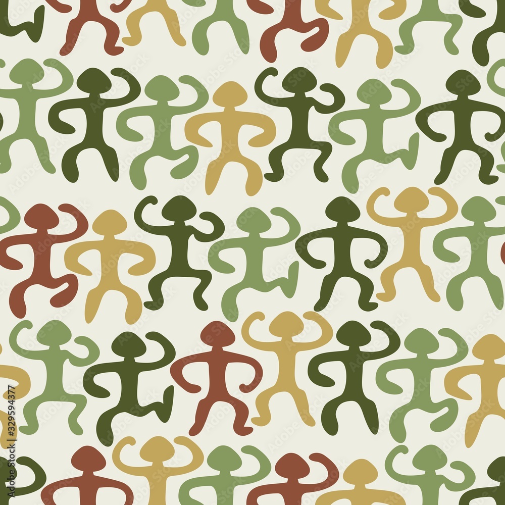 Seamless pattern of homunculus silhouettes. Abstract background for textile, wallpaper, design. Website Template. Camouflage background.