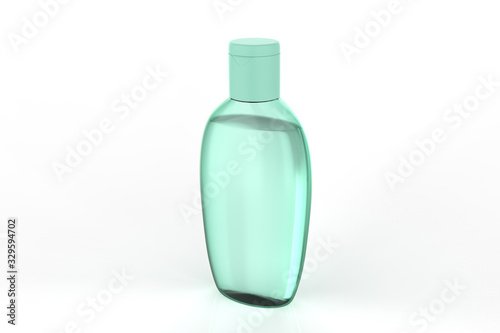 Clear hand sanitizer in a clear pump bottle isolated on a white background. Hand sanitizer is used for killing germs, bacteria and viruses. 3d illustration 