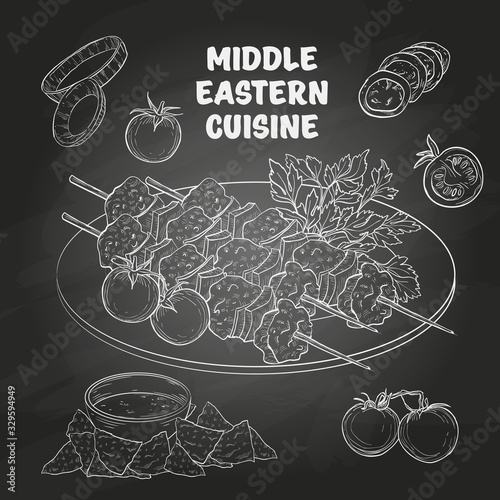 Middle Eastern cuisine, arabian dishes. photo