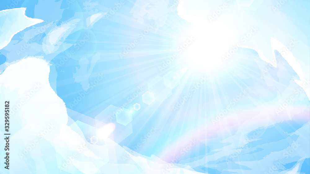 Stockvector 青空と太陽と虹の背景イラスト 16 9 Adobe Stock