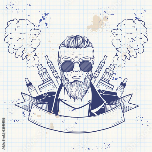Sketch of hipster with a vaporizer cigarette