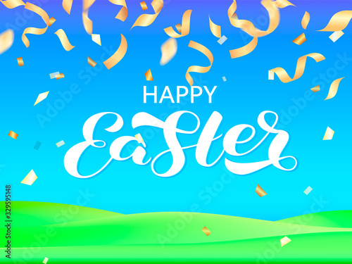 Happy Easter brush lettering. Vector stock illustration for banner or poster