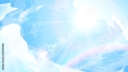青空と太陽と虹の背景イラスト_16:9