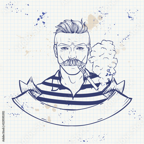 Sketch of hipster with a vaporizer cigarette