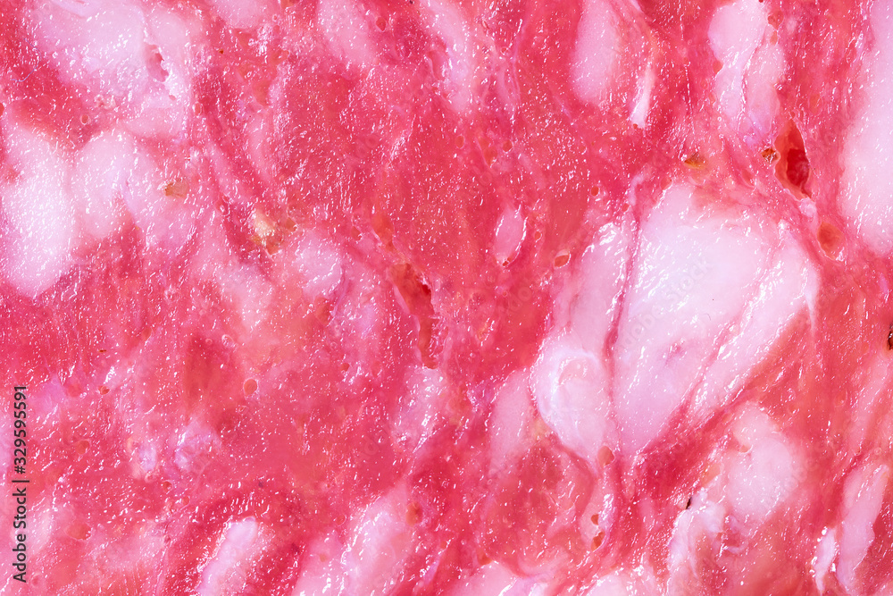 Texture of a smoked salami sausage macro background
