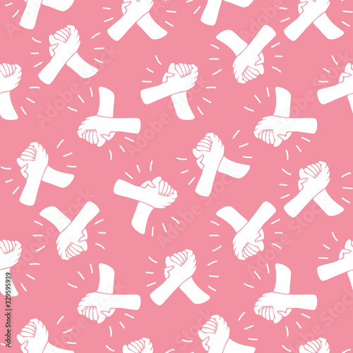 Seamless pattern with silhouettes of two hands, arms holding or greeting each other. Arm wrestling. Teamwork, helping, support, fight for rights, black issues, racism, feminism concepts. Flat - Vector