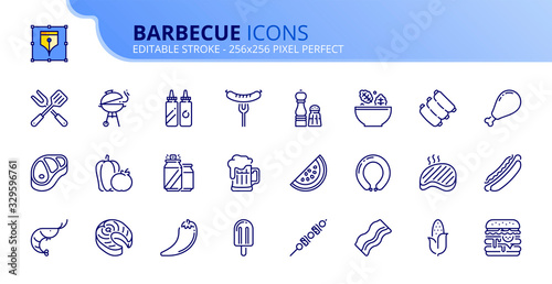 Simple set of outline icons about Food and Drink. Barbecue