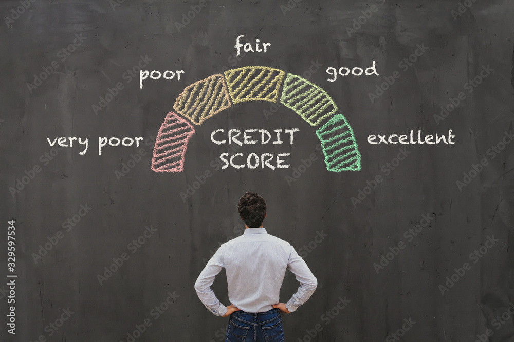 Plakat credit score concept, poor or excellent, loan in bank