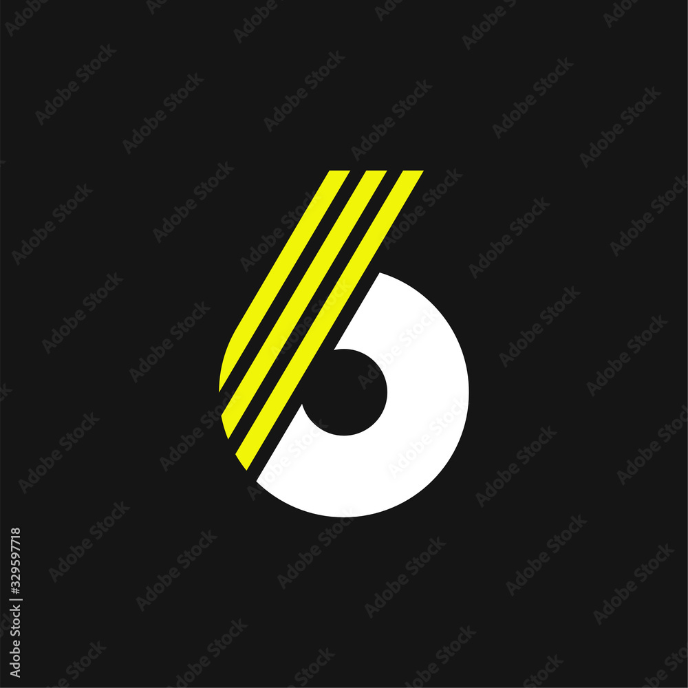 Yellow Lines Geometric Vector Logo Number 6 - obrazy, fototapety, plakaty 