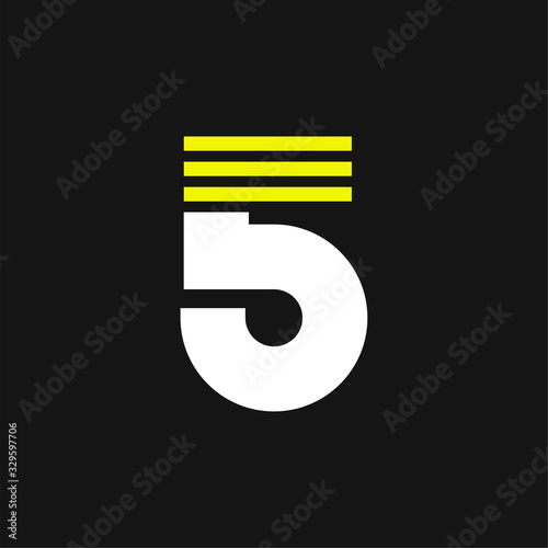 Yellow Lines Geometric Vector Logo Number 5