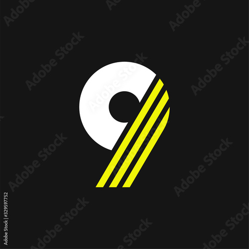 Yellow Lines Geometric Vector Logo Number 9