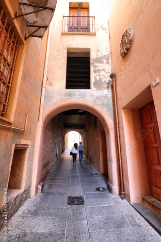 Via del Fossario, characteristic street of the Castello district in Cagliari. Sardinia, Italy