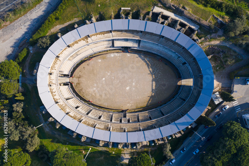 Aerial view of Ruin of a Roman arena in Frejus, southern France