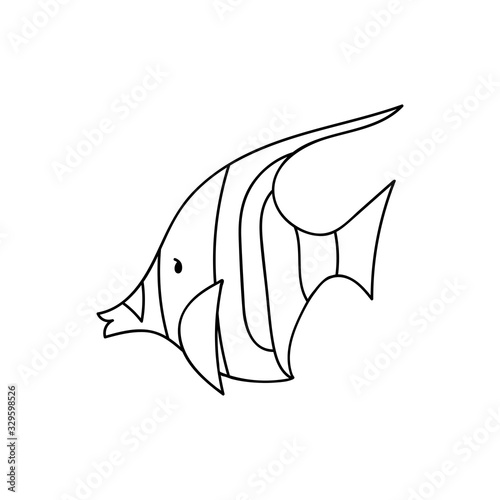 Doodle coral fish for coloring.Sea animals for children 's coloring pages.Hand drawn vector illustration isolated on white background
