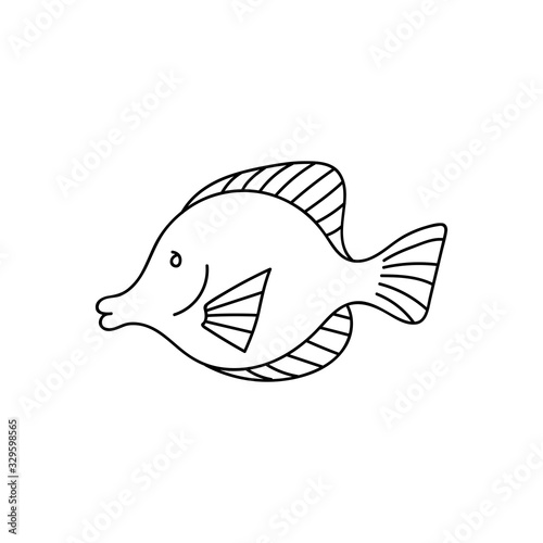 Doodle coral fish for coloring.Sea animals for children 's coloring pages.Hand drawn vector illustration isolated on white background