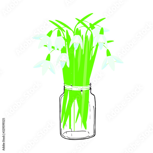 Blue snowdrop in jar. Art spring flowers design element object iolated for web, for print