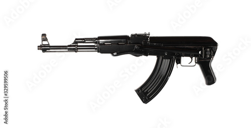 black AK-47 assault rifle isolated on white background